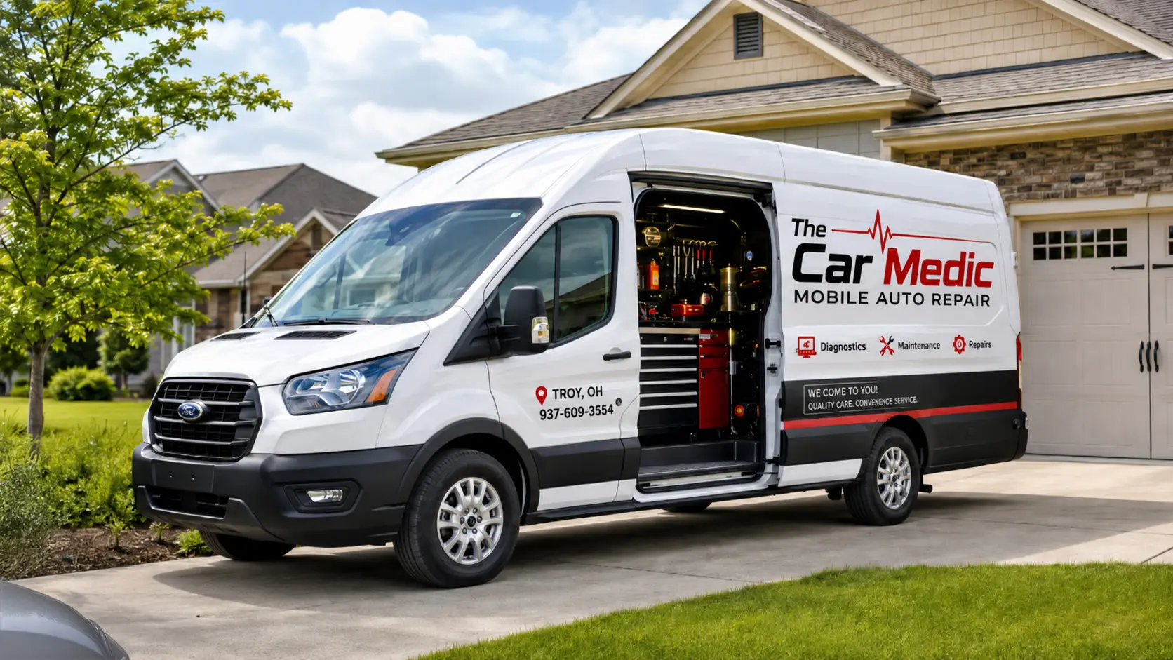 The Car Medic mobile mechanic performing on-site car repair in Pleasant Hill, Ohio